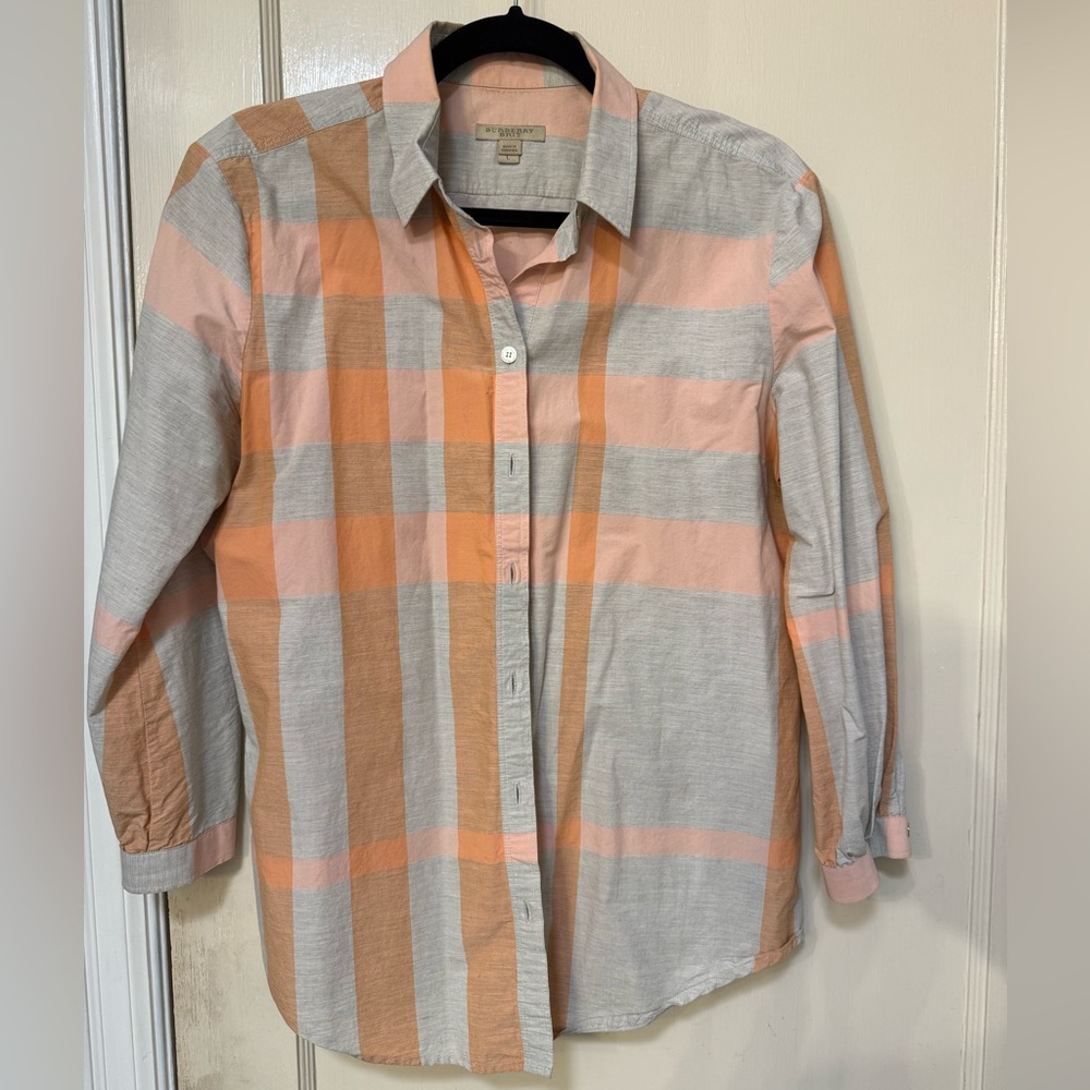 Burberry Women's Button Down Shirt - Gray, Orange, Pink